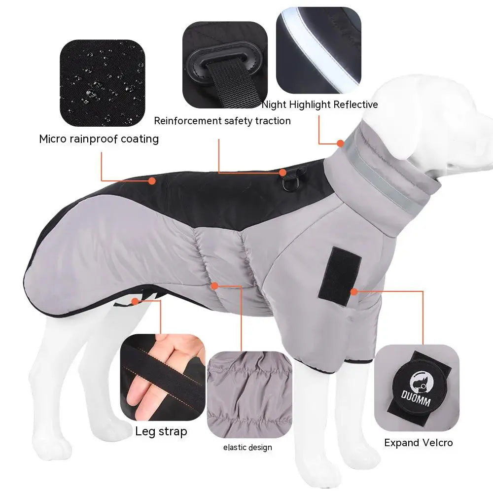 High-Neck Warm Jumpsuit for Dogs, Waterproof Dog Overalls, Cotton Blend Coat, Golden Labrador Retriever, Big Dog, Winter