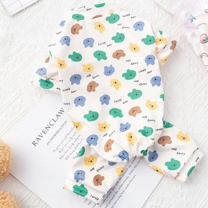 Spring Dog Clothes Cute Cartoon Pattern Jumpsuits Fashion Puppy Pajamas Soft Warm Cat Jumpsuits Pet Four-Legged Jumpsuit Rompers