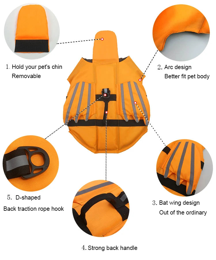 Dog Life Jacket Dog Safety Vest Adjustable Preserver with High Buoyancy and Durable Rescue Handle for Small Medium and Large Dog
