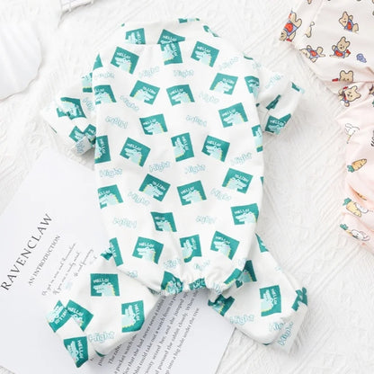 Spring Dog Clothes Cute Cartoon Pattern Jumpsuits Fashion Puppy Pajamas Soft Warm Cat Jumpsuits Pet Four-Legged Jumpsuit Rompers