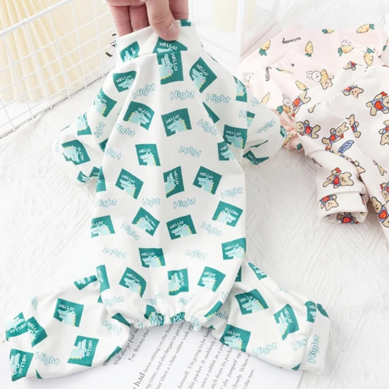 Spring Dog Clothes Cute Cartoon Pattern Jumpsuits Fashion Puppy Pajamas Soft Warm Cat Jumpsuits Pet Four-Legged Jumpsuit Rompers