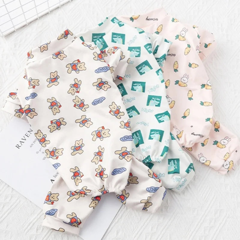 Spring Dog Clothes Cute Cartoon Pattern Jumpsuits Fashion Puppy Pajamas Soft Warm Cat Jumpsuits Pet Four-Legged Jumpsuit Rompers