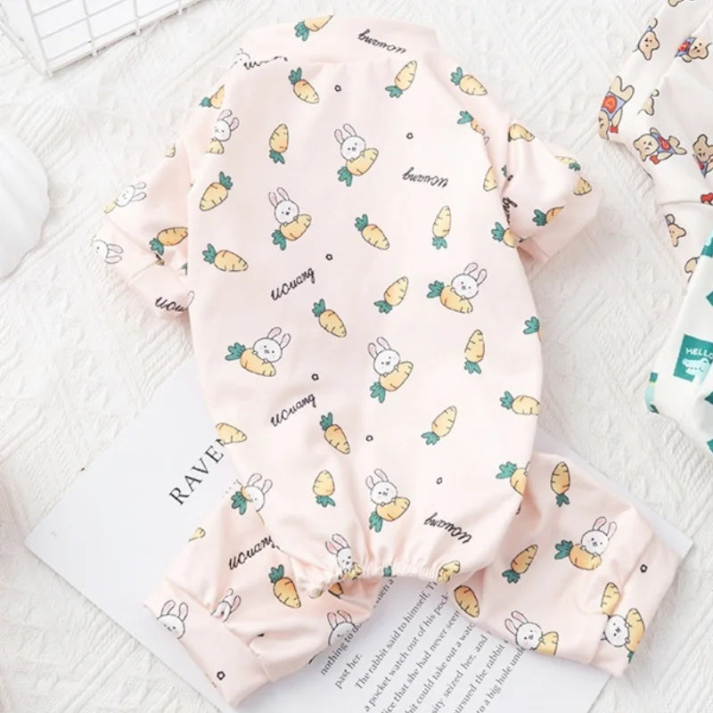 Spring Dog Clothes Cute Cartoon Pattern Jumpsuits Fashion Puppy Pajamas Soft Warm Cat Jumpsuits Pet Four-Legged Jumpsuit Rompers