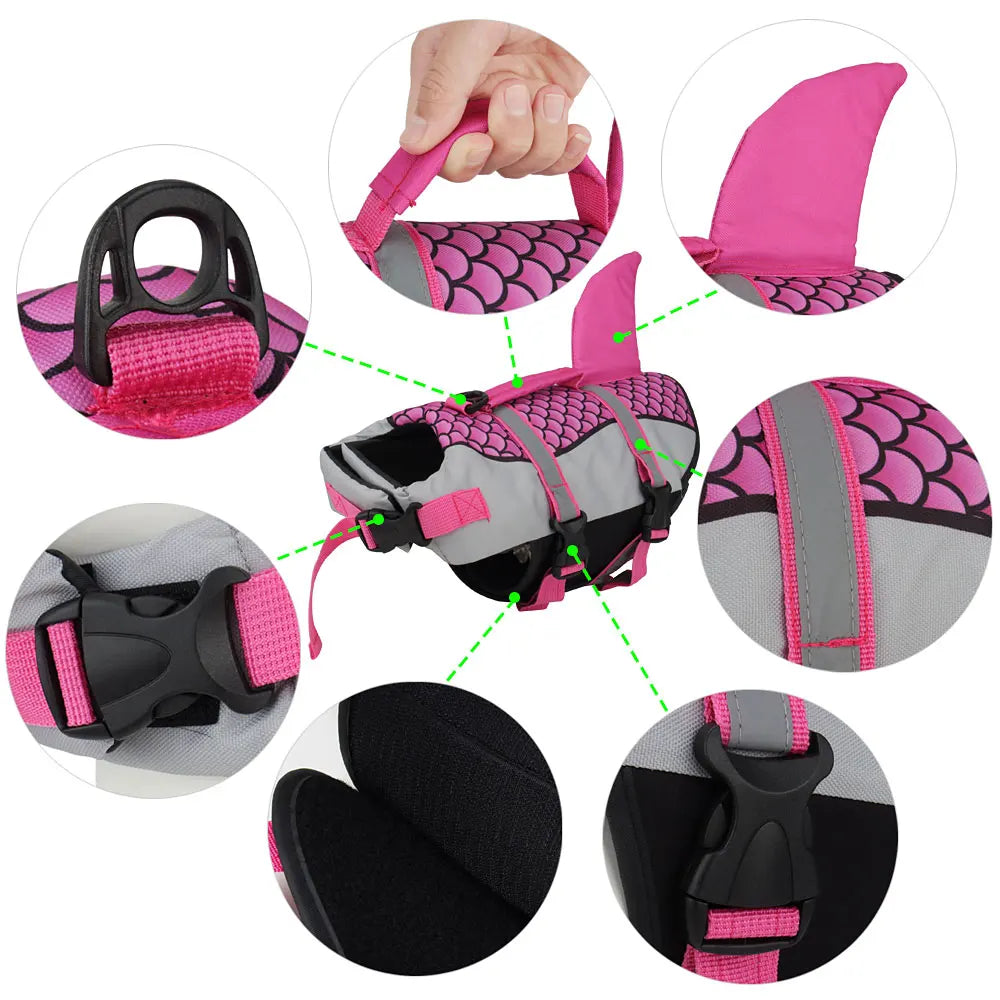 Scales Shark Swim Dog Clothes Pet Life Jacket Vest Harness Pet Swimming Summer Swimwear