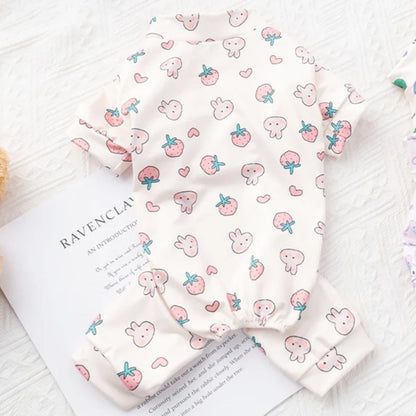 Spring Dog Clothes Cute Cartoon Pattern Jumpsuits Fashion Puppy Pajamas Soft Warm Cat Jumpsuits Pet Four-Legged Jumpsuit Rompers