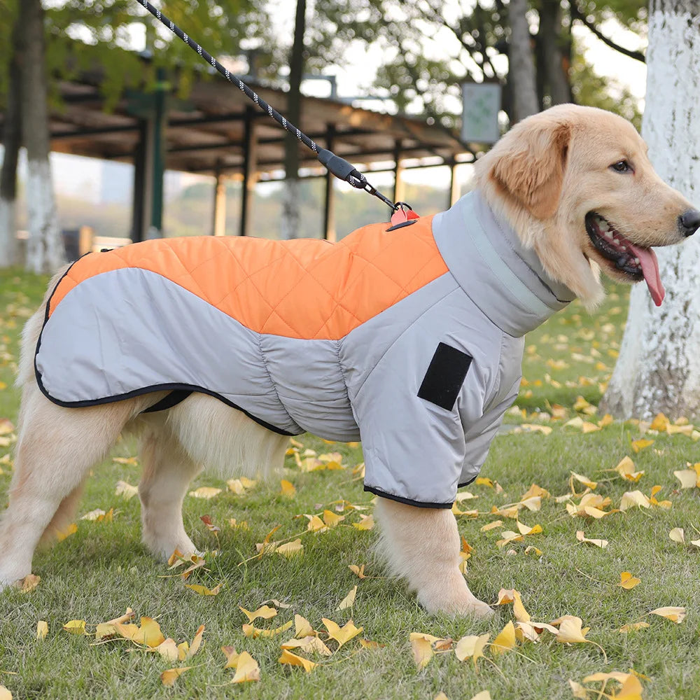 High-Neck Warm Jumpsuit for Dogs, Waterproof Dog Overalls, Cotton Blend Coat, Golden Labrador Retriever, Big Dog, Winter
