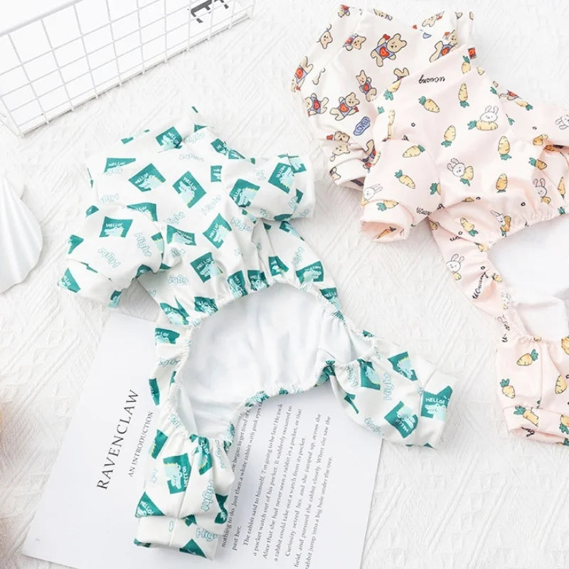 Spring Dog Clothes Cute Cartoon Pattern Jumpsuits Fashion Puppy Pajamas Soft Warm Cat Jumpsuits Pet Four-Legged Jumpsuit Rompers