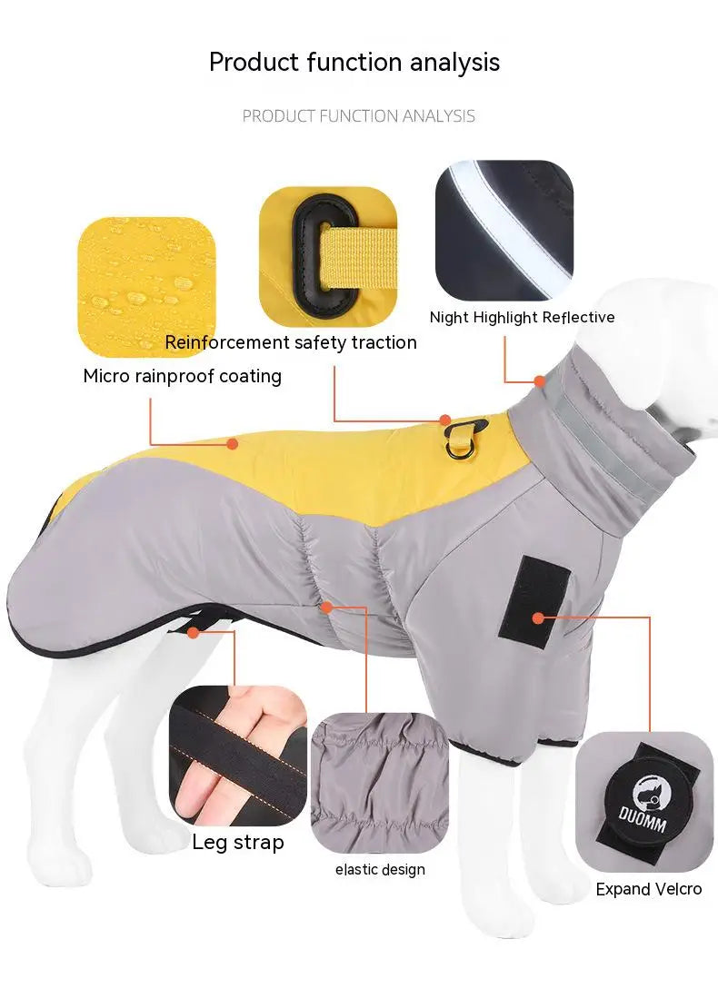 High-Neck Warm Jumpsuit for Dogs, Waterproof Dog Overalls, Cotton Blend Coat, Golden Labrador Retriever, Big Dog, Winter
