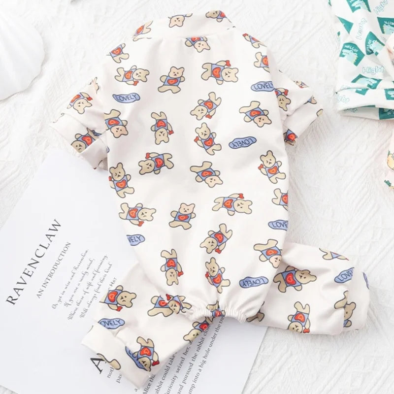 Spring Dog Clothes Cute Cartoon Pattern Jumpsuits Fashion Puppy Pajamas Soft Warm Cat Jumpsuits Pet Four-Legged Jumpsuit Rompers