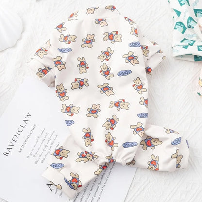Spring Dog Clothes Cute Cartoon Pattern Jumpsuits Fashion Puppy Pajamas Soft Warm Cat Jumpsuits Pet Four-Legged Jumpsuit Rompers
