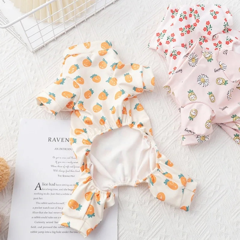 Spring Dog Clothes Cute Cartoon Pattern Jumpsuits Fashion Puppy Pajamas Soft Warm Cat Jumpsuits Pet Four-Legged Jumpsuit Rompers