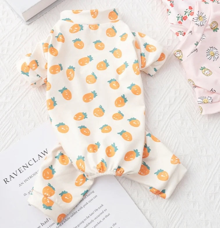 Spring Dog Clothes Cute Cartoon Pattern Jumpsuits Fashion Puppy Pajamas Soft Warm Cat Jumpsuits Pet Four-Legged Jumpsuit Rompers