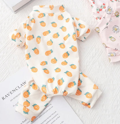 Spring Dog Clothes Cute Cartoon Pattern Jumpsuits Fashion Puppy Pajamas Soft Warm Cat Jumpsuits Pet Four-Legged Jumpsuit Rompers