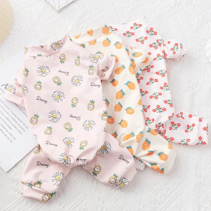 Spring Dog Clothes Cute Cartoon Pattern Jumpsuits Fashion Puppy Pajamas Soft Warm Cat Jumpsuits Pet Four-Legged Jumpsuit Rompers