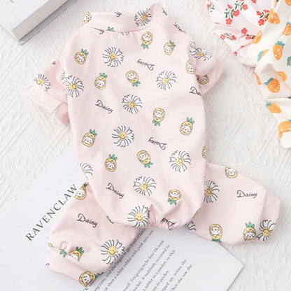Spring Dog Clothes Cute Cartoon Pattern Jumpsuits Fashion Puppy Pajamas Soft Warm Cat Jumpsuits Pet Four-Legged Jumpsuit Rompers