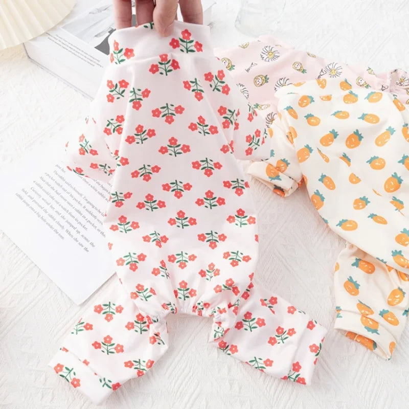Spring Dog Clothes Cute Cartoon Pattern Jumpsuits Fashion Puppy Pajamas Soft Warm Cat Jumpsuits Pet Four-Legged Jumpsuit Rompers