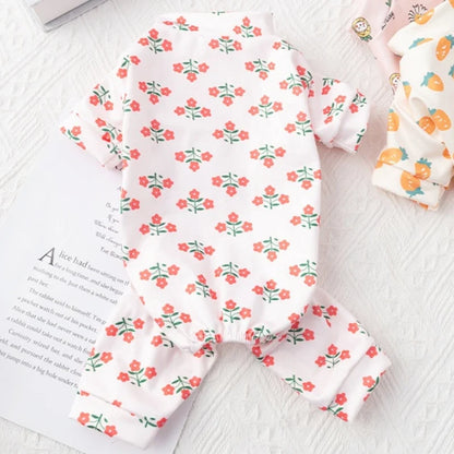 Spring Dog Clothes Cute Cartoon Pattern Jumpsuits Fashion Puppy Pajamas Soft Warm Cat Jumpsuits Pet Four-Legged Jumpsuit Rompers
